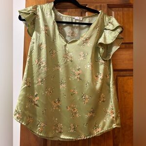 Green and orange Mine blouse, short sleeve, size small.